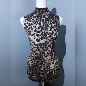 Wild Print High-Neck Sleeveless Blouse